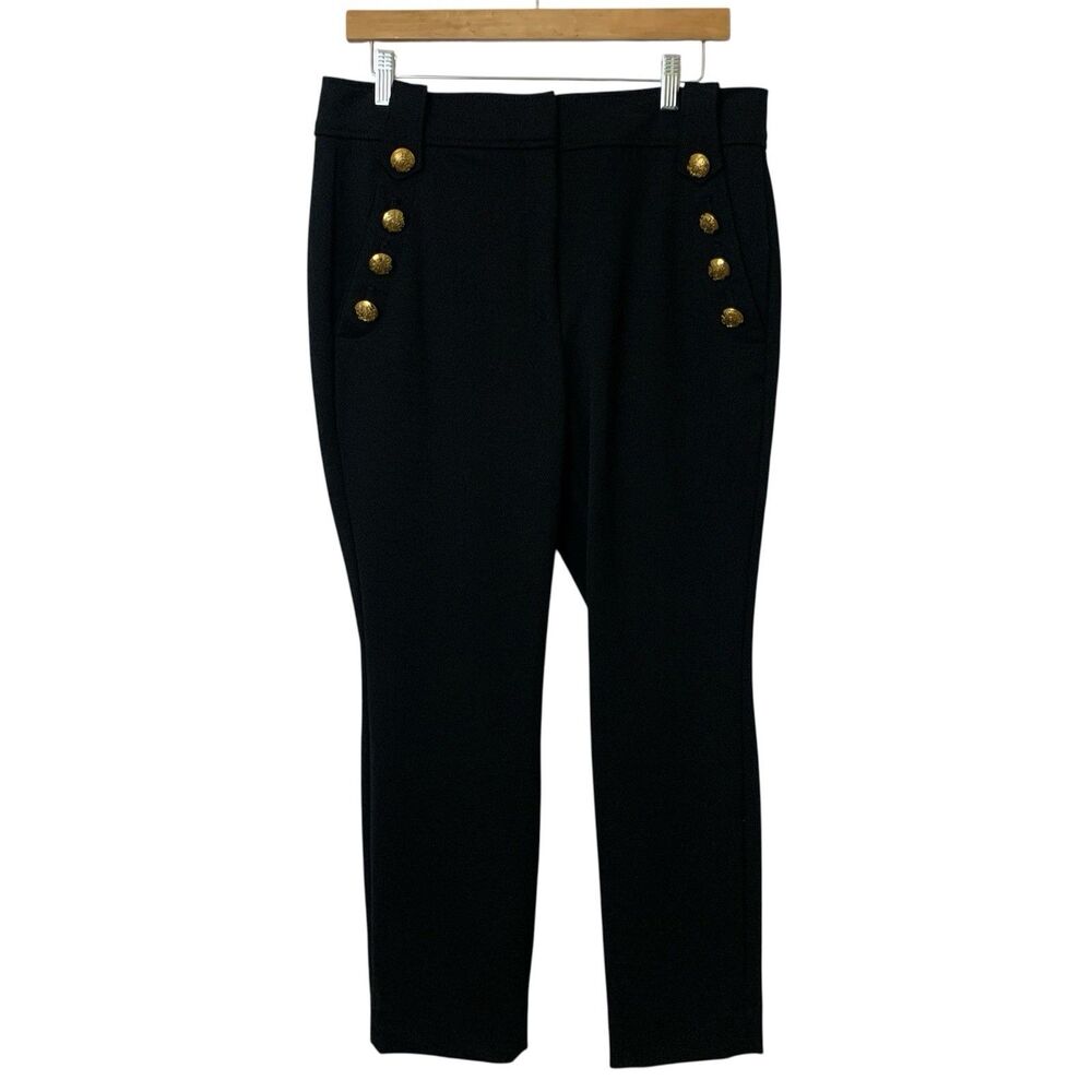 White House Black Market Sz 12 Luxe Stretch Dress Sailor Pants Gold Buttons